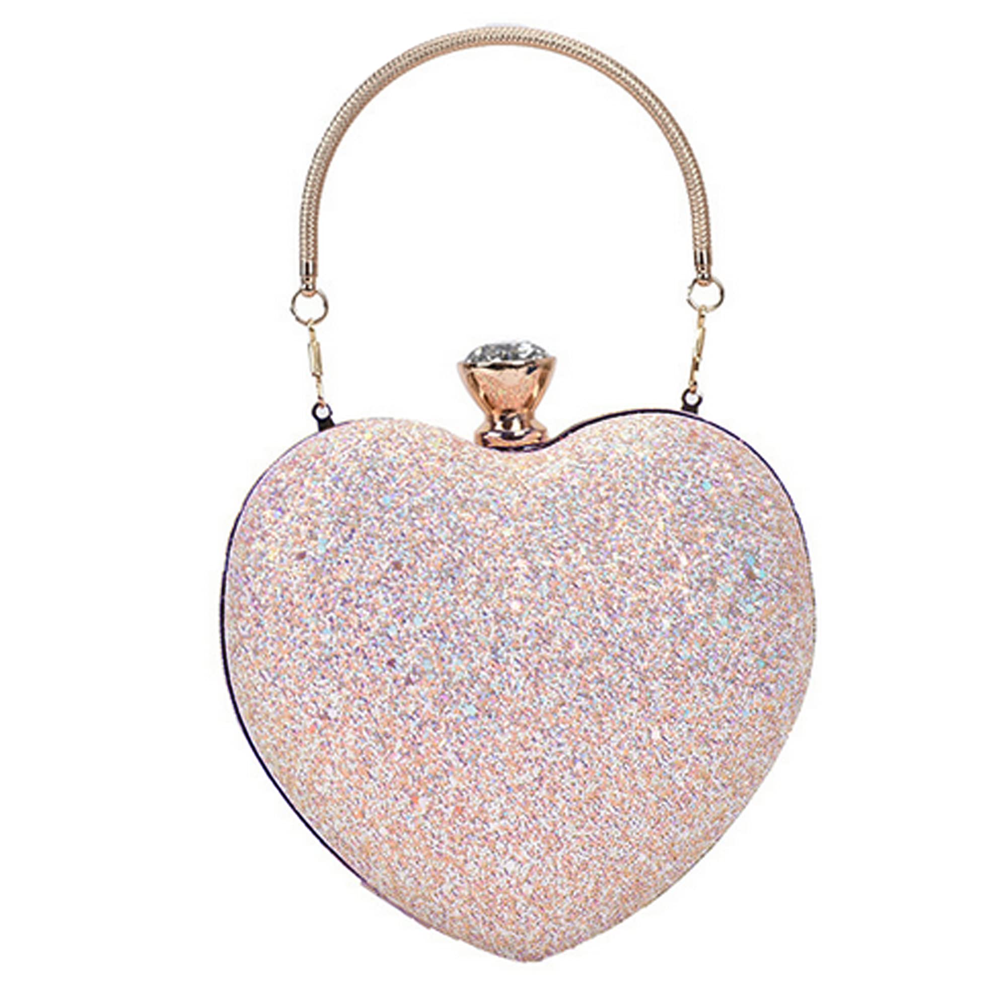 Reberomantic Heart Shaped Evening Purse Velvet Clutch Purse Solid Evening Bag, T-Pink