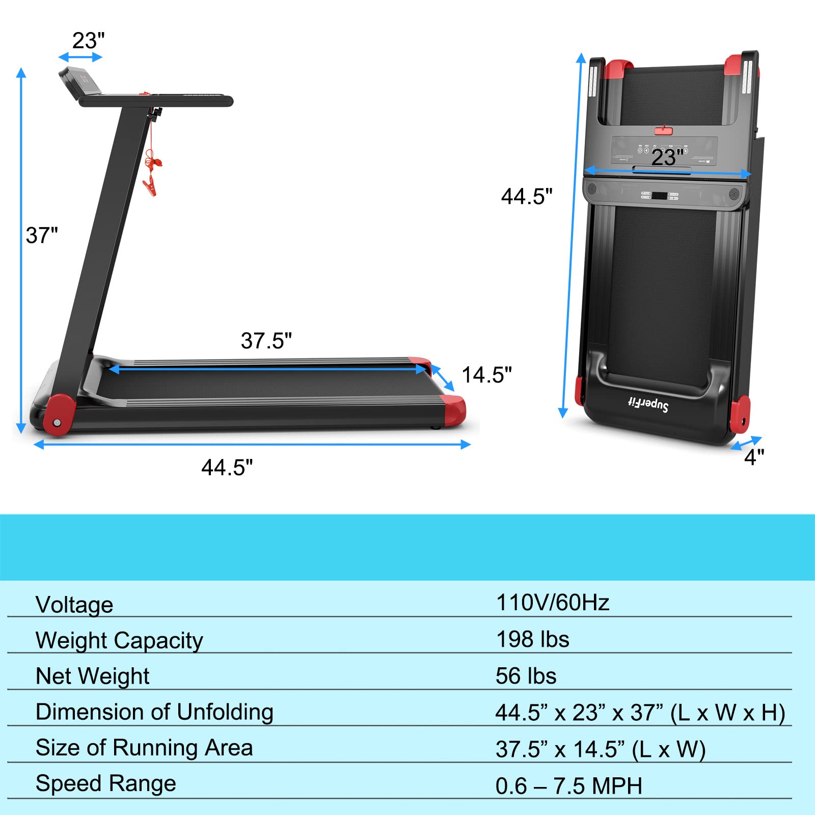 GYMAX Folding Treadmill, Smart APP Control Running Machine with LCD Monitor & Adjustable Device Holder, Portable Treadmill for Home Gym Small Apartment (Red)