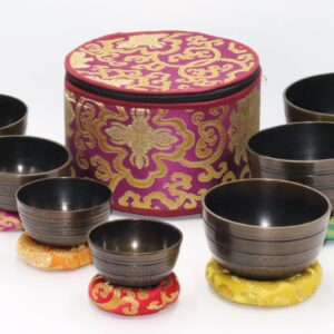 SANSKAR NEPAL Tibetan Singing Bowl Set of 7 High Sided Black with Carry Box | Bells for Meditation and Yoga | Sound Therapy Instruments | Singing Bowl Set for Chakra Healing