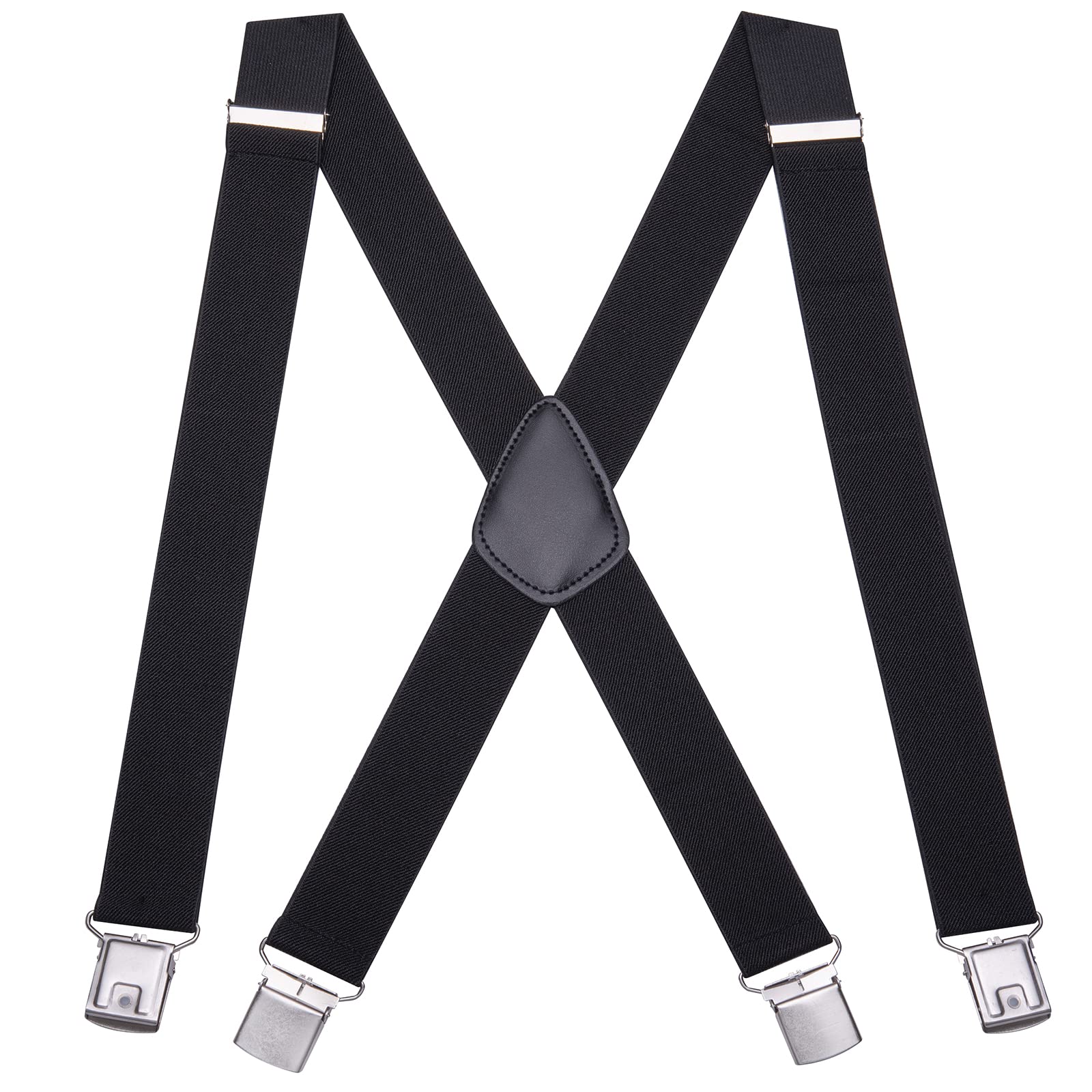 Gunsound Men's Suspender 1.4" Wide Adjustable Elastic X Back Style Suspenders With Strong Metal Clips (Black)