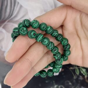 HUJUON 2Pcs Natural Malachite Bracelet Set,Handmade Gemstone Malachite Stone Beaded Stretch Bracelets Yoga Natural Stone Beads Bracelet for Women Men (2Pcs)