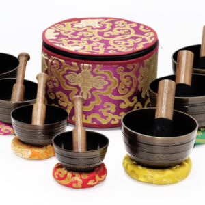 SANSKAR NEPAL Tibetan Singing Bowl Set of 7 High Sided Black with Carry Box | Bells for Meditation and Yoga | Sound Therapy Instruments | Singing Bowl Set for Chakra Healing