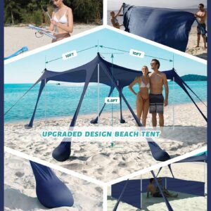 EYEFAME UPF50+ Anti-Wind Beach Tent with Sandproof Private Beach Wind Screen, Stable 8 Sandbags Design Beach Canopy Sun Shade with Carrying Bag, Portable Easy Assemble Sun Shelter for Outdoor Camping