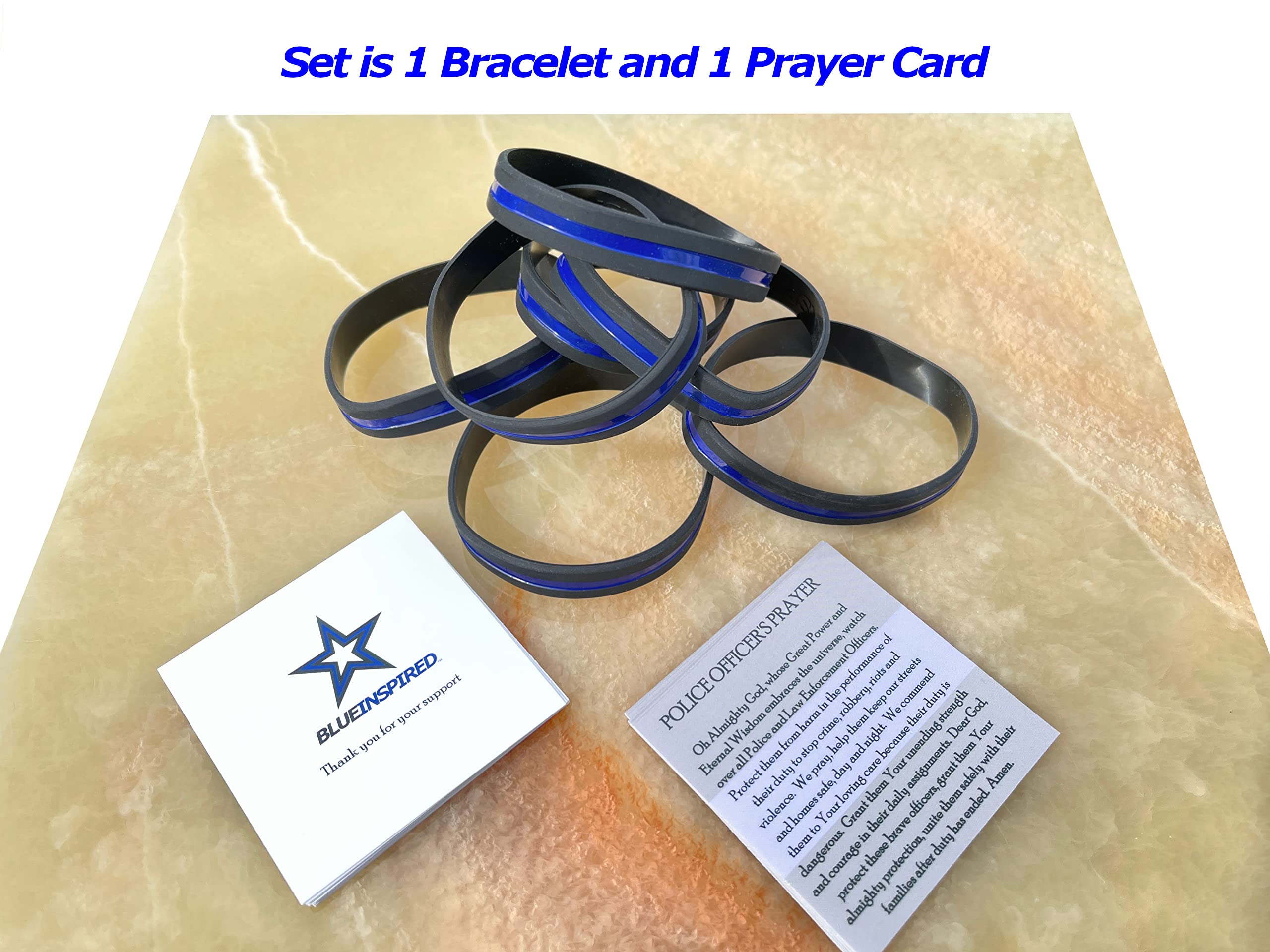 BLUE INSPIRED Thin Blue Line Bracelet and Prayer Card | Back The Blue, Pro Law Enforcement | Navy Blue | Husband/Wife, Men/Women