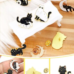 10 Pieces Cat Pins Cute Brooch Pin Set Kawaii Cat Backpack Pin Black Cat Book Brooch Gothic Aesthetic Cat Buttons for Backpacks Clothing Bags Lapel Jackets for Women Men DIY Presents