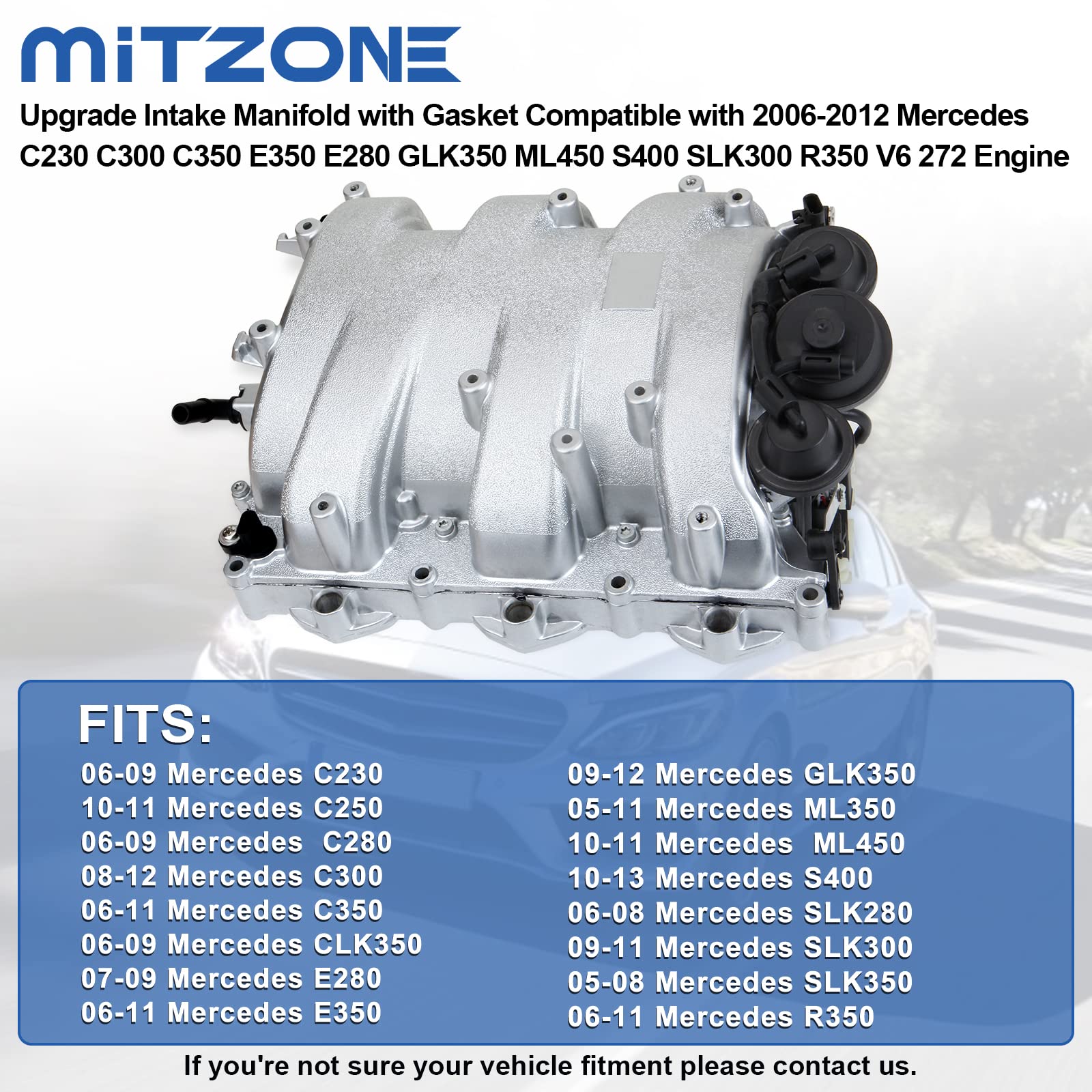 MITZONE Upgrade Intake Manifold with Gasket Compatible with 2006-2012 Mercedes C230 C300 C350 E350 E280 GLK350 ML450 S400 SLK300 R350 V6 272 Engine Replace 2721402401 2721402201