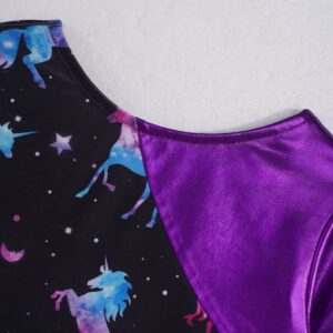 Fldy Kids Girls Shiny Metallic Gymnastics Leotards Long Sleeves Sparkly Ballet Dance Costumes One Piece Bodysuit Dancewear Purple 14 Years