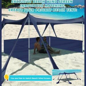 EYEFAME UPF50+ Anti-Wind Beach Tent with Sandproof Private Beach Wind Screen, Stable 8 Sandbags Design Beach Canopy Sun Shade with Carrying Bag, Portable Easy Assemble Sun Shelter for Outdoor Camping