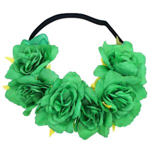 spinlala st patricks day women headbands - green elastic floral headbands for women girls, non slip bohemian flower crown head wear (large flower)