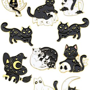 10 Pieces Cat Pins Cute Brooch Pin Set Kawaii Cat Backpack Pin Black Cat Book Brooch Gothic Aesthetic Cat Buttons for Backpacks Clothing Bags Lapel Jackets for Women Men DIY Presents