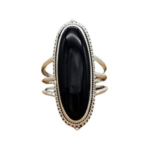 silver empire solid 925 sterling silver ring natural black onyx ring, long oval shape black onyx ring (11)