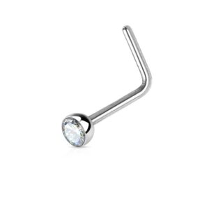 4 pc surgical steel l bend nose stud ring with 2.5mm clear cz set half ball end - 18g