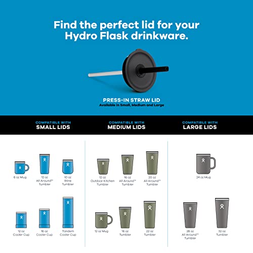 Hydro Flask Press-In Lids Various - Tumbler and Coffee Mug Accessory, black, staw lid Small