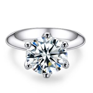 anuclub 3ct solitire moissanite engagement ring for women d color lab diamond 18k white gold plated silver ring, christmas gift for women, christmas gift for women with certificate (8, 3)