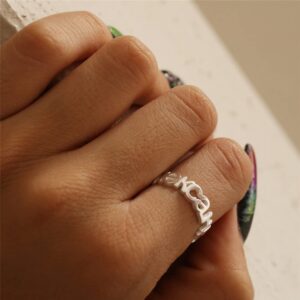 Personalized 925 Sterling Silver Russian Name Ring Custom Womens Band Jewelry Wedding Gifts (Silver)