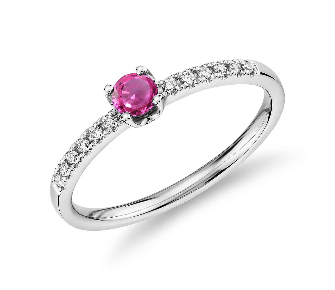 Jewelrygift 925 Sterling-Silver Halo Promise Ring Created Pink Sapphire Gtone Wedding Engagement Solitaire White Cubic Zircon Daily Wear Party Wear Ring Women and Jewelry : 5.5