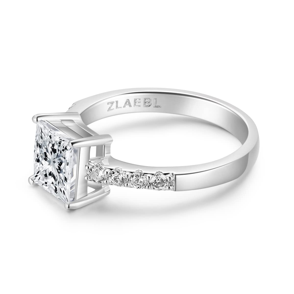 ZLAEBL 2.24 Carat (ctw) moissanite Engagement Rings for Women Princess Cut moissanite Rings Platinum Plated Silver Rings Wedding Band for Women Gifts Diamond Rings,9