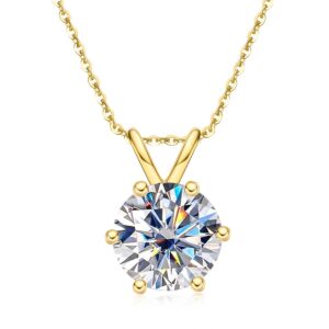 AnuClub 1 Carat Moissanite Necklace For Women D Color VVS1 Round Cut Lab Diamond 14K Gold Plated Silver Necklace, Christmas Gift for Women With Certificate of Authenticity (Yellow Gold)