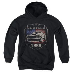 LOGOVISION Ford Mustang 1969 Flag Unisex Youth Pull-Over Hoodie,Black, Medium