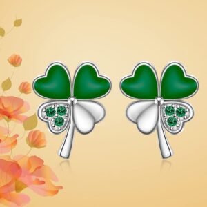 St Patricks Day Shamrock Earrings for Women Sterling Silver Four Leaf Clover Earrings Studs Green Shamrock Jewelry Holiday Gifts