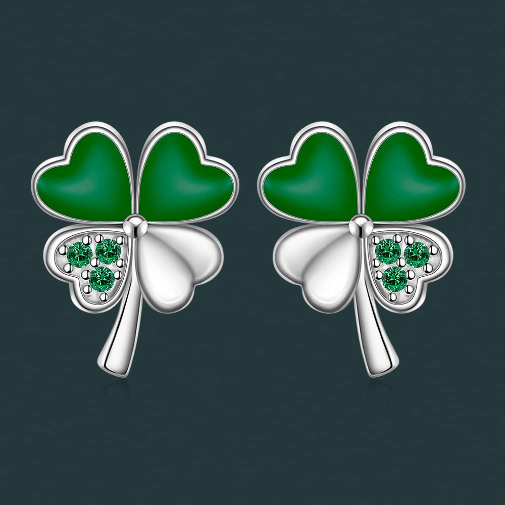 St Patricks Day Shamrock Earrings for Women Sterling Silver Four Leaf Clover Earrings Studs Green Shamrock Jewelry Holiday Gifts