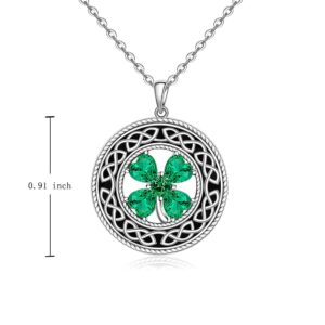 Celtic Knot Shamrock Necklace for Women Sterling Silver St Patricks Day Four Leaf Clover Necklace Good Luck Pendant CZ Jewelry Infinity Valentines Day Necklaces for Her Gifts