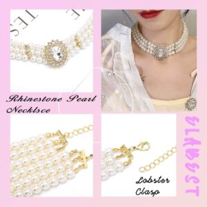 ELABEST Pearl Multi-Row Necklace Sparkly Rhinestone Choker Bling Crystal Layered Chain Dating Birthday Costume Jewelry for Women