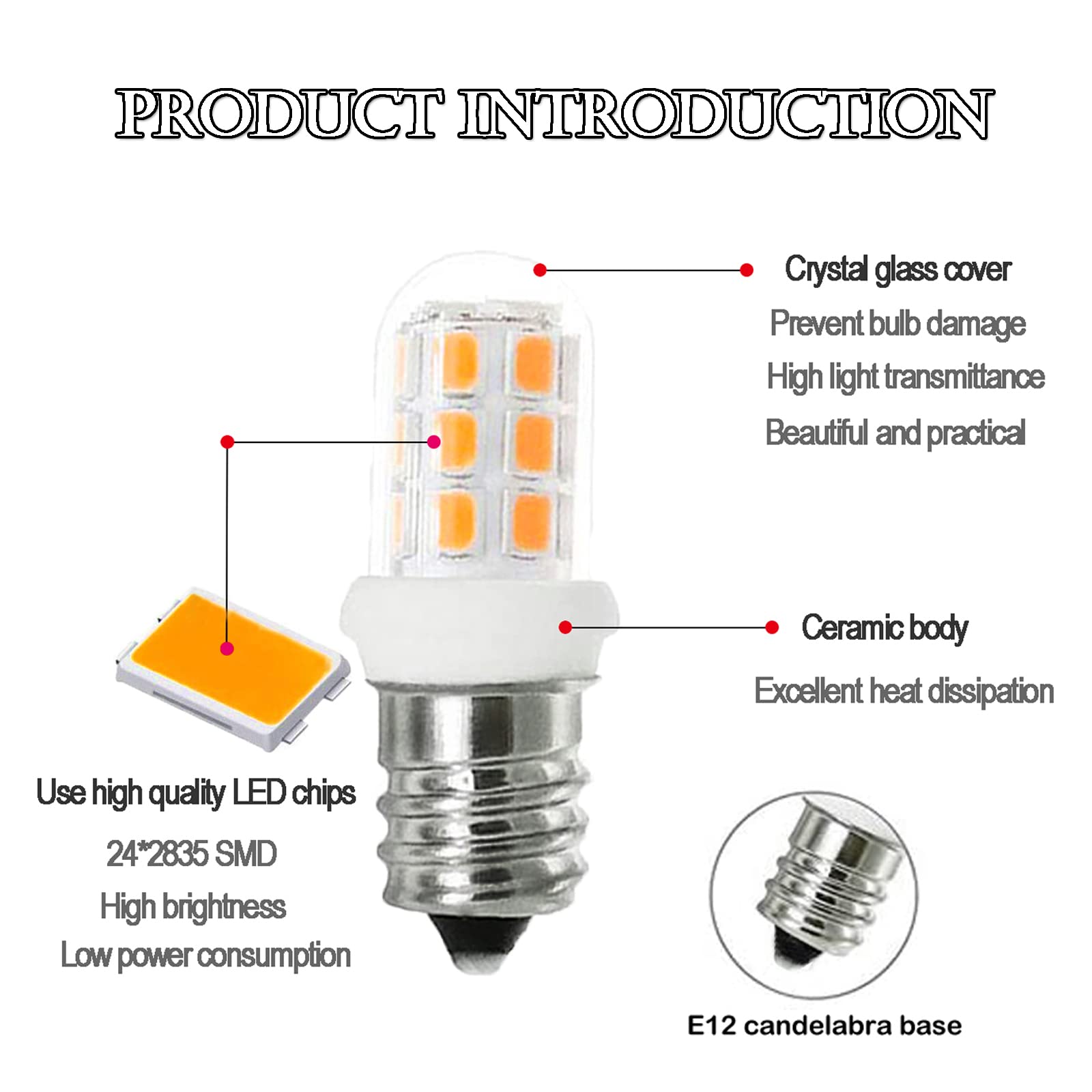 ZSSXOLED C7 E12 LED Bulbs Salt Lamp Light Bulb Replacement for 15W Himalayan Salt Lamps, Night Light Bulbs, Chandeliers, C7 LED Bulbs, 3000K 2Pack