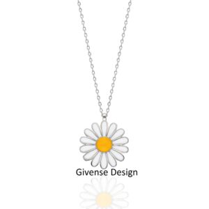 Givense White Daisy Necklace 925 Sterling Silver Flower Necklace Valentine's Day Special white yellow