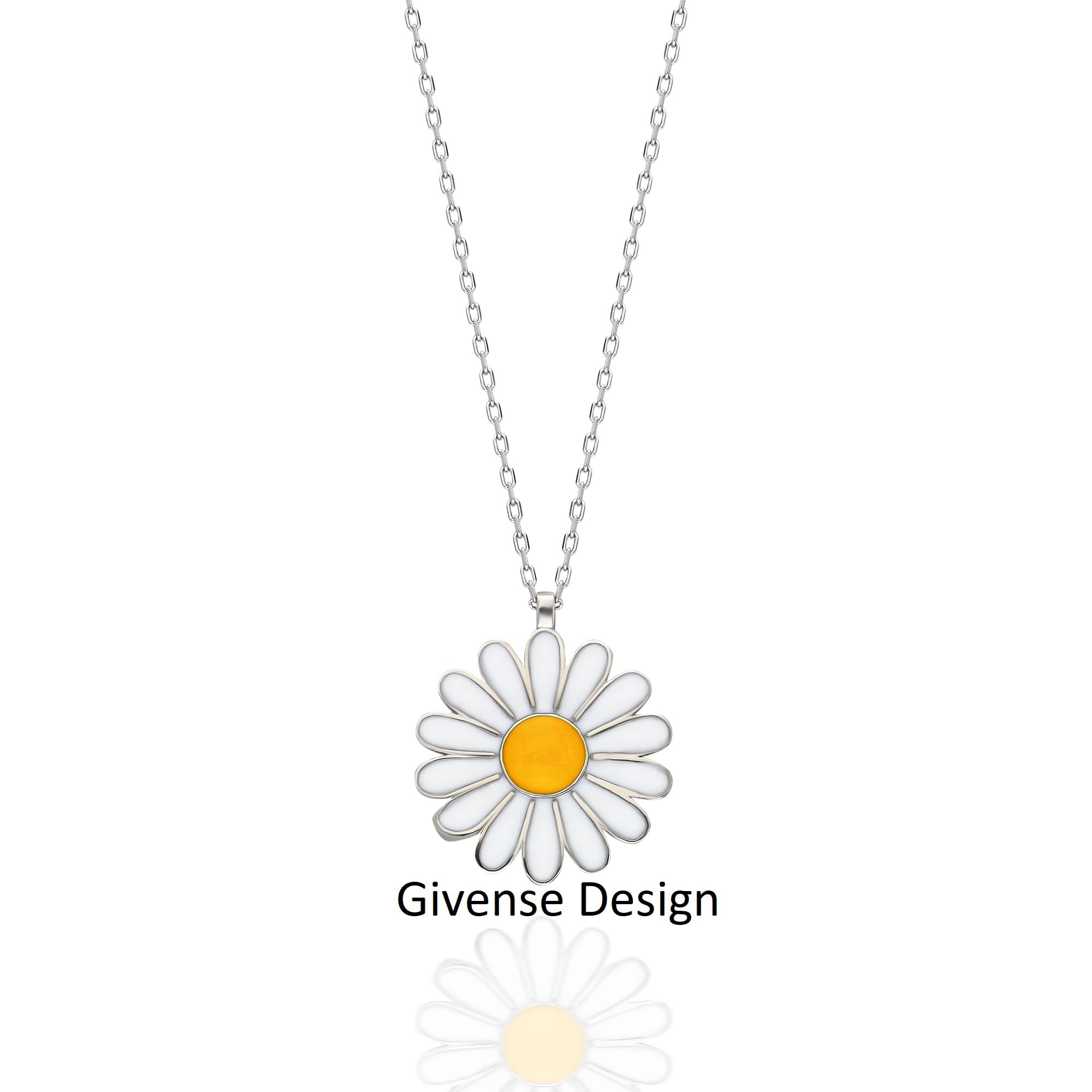 Givense White Daisy Necklace 925 Sterling Silver Flower Necklace Valentine's Day Special white yellow