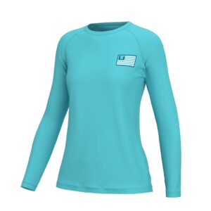 HUK Women's Standard Pursuit Long Sleeve Performance Shirt + Sun Protection, Huk & Bars-Blue Radiance, X-Large