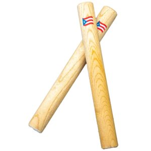 Hand Percussion Musical Instrument Set Puerto Rico Flag - Include: 1 Pair 8 Inch Rhythm Sticks Wood Claves and 1 Pair Egg Shakers (SHAKERS: RED)