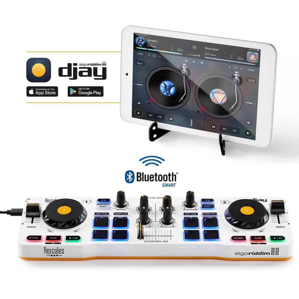 Hercules DJControl Mix DJ Software Controller with Algoriddim Djay App Bundle with Hercules HDP DJ45 Closed-Back, Over-Ear DJ Headphones