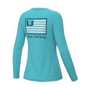 huk women's standard pursuit long sleeve performance shirt + sun protection, huk & bars-blue radiance, x-large