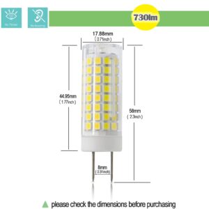 G8 LED Bulb Dimmable 7W Equivalent to G8 Halogen Bulb 75W-80W, GY8.6 /G8 Bi-Pin Base Light Bulb AC 120V G8 Bulb for Under Cabinet Light, Under Counter Kitchen Lighting White 6000K 2Pack