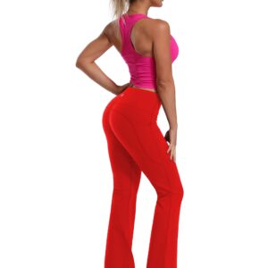 BUBBLELIME 29"/31"/33"/35" 4 Styles Women's Bootcut Yoga Pants Tummy Control - Side Pockets_Scarlet L_29" Inseam