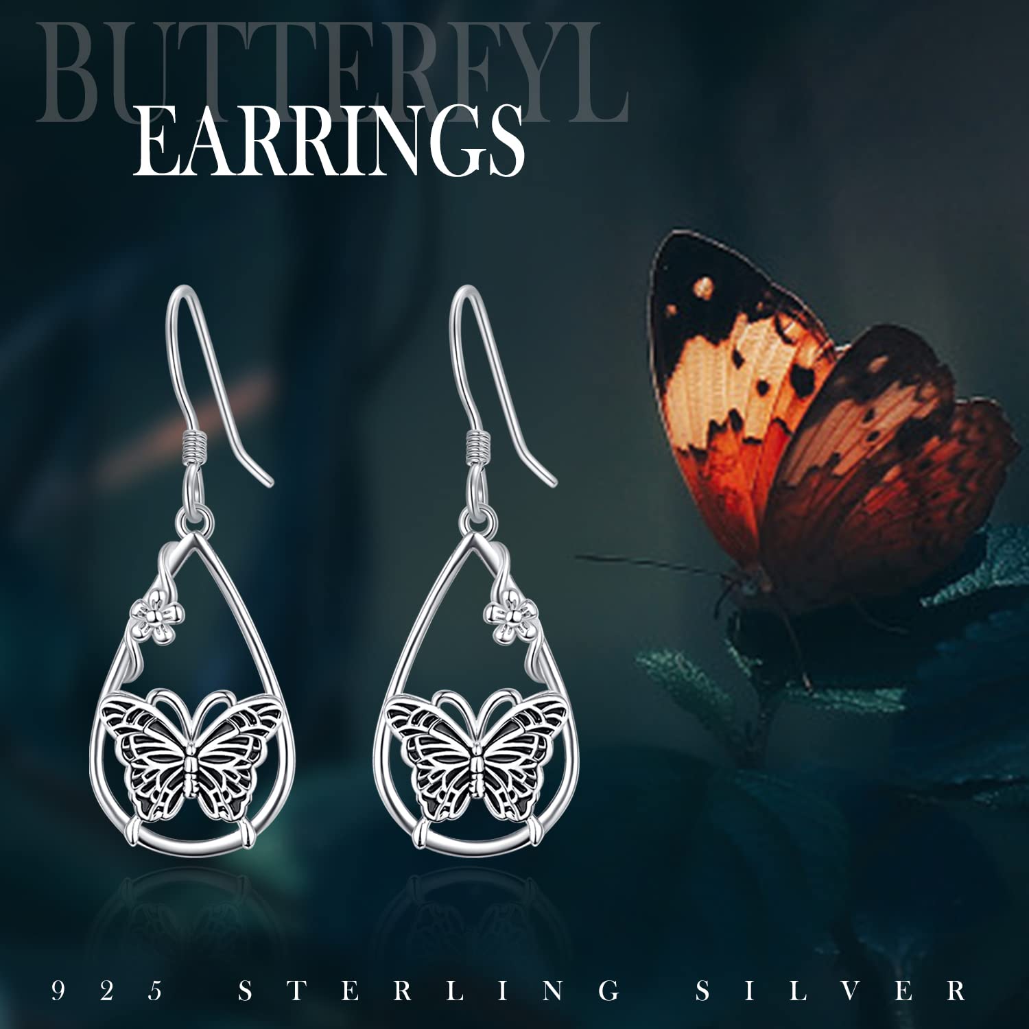 Palpitate Butterfly Earrings Butterfly Dangle Earrings 925 Sterling Silver Hypoallergenic Dangle Butterfly Earrings for Women Jewelry Gifts