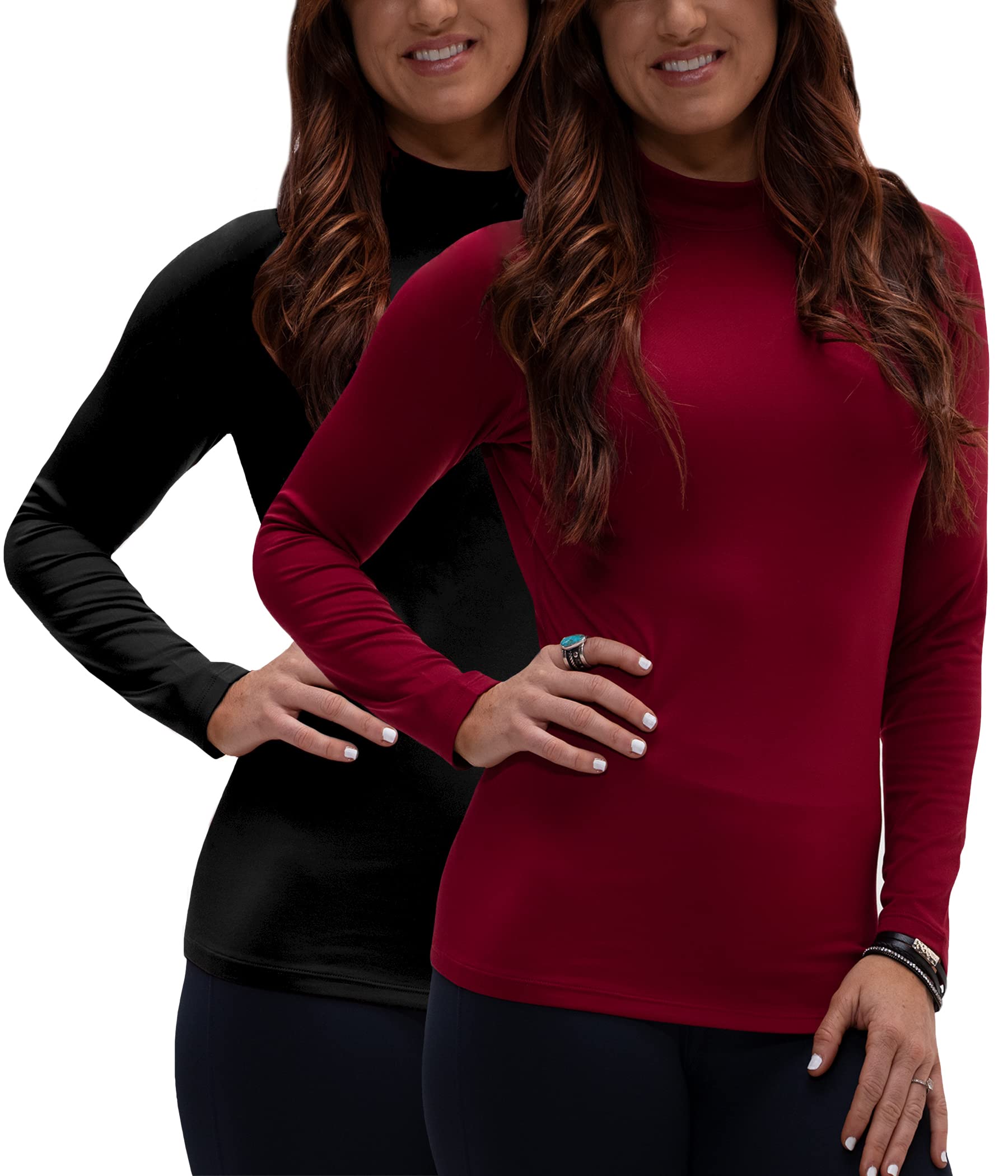 DEVOPS Women's 2 Pack Thermal Turtle Long Sleeve Shirts Compression Baselayer Tops