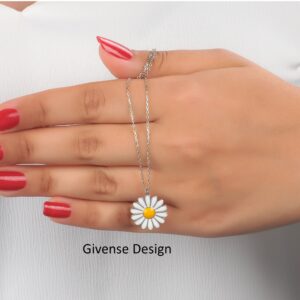 Givense White Daisy Necklace 925 Sterling Silver Flower Necklace Valentine's Day Special white yellow