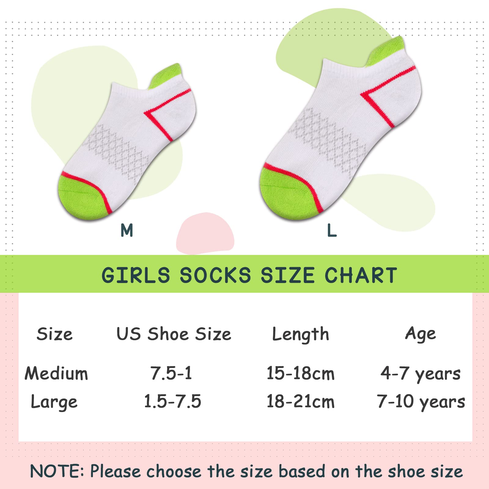 Comfoex 12 Pairs Girls Socks Ankle Athletic Socks Cotton Sports Socks With Cushioned Sole For Big Little Kids