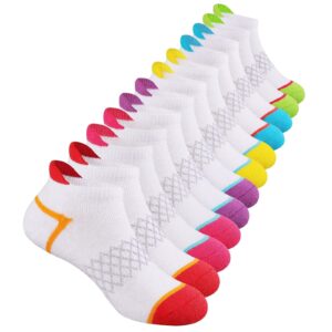 comfoex 12 pairs girls socks ankle athletic socks cotton sports socks with cushioned sole for big little kids,big kid