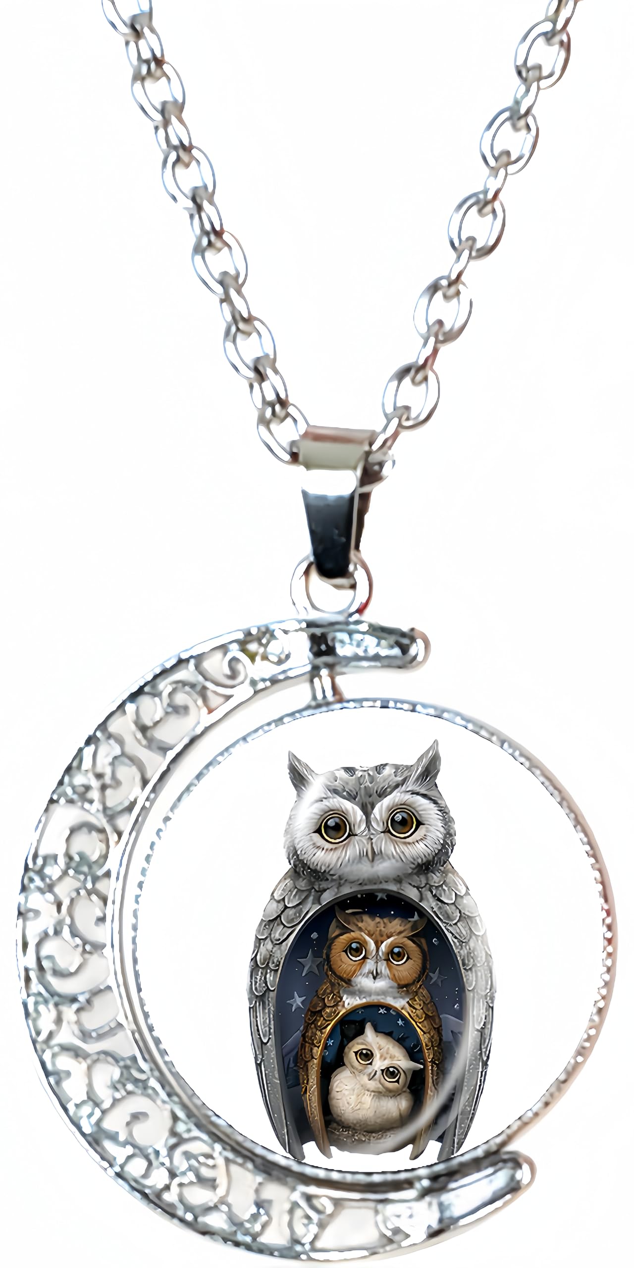 DEQIYIJI Owl Gifts For Women Moon Pendant Necklace Jewelry Animal Stuff Silver