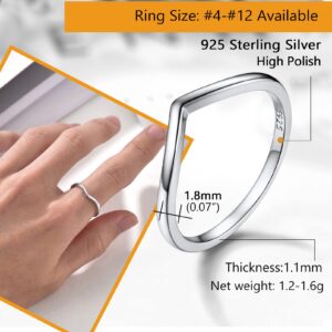 PROSILVER Minimalist Wishbone Ring Plain Silver Knuckle Finger Rings Size 10 Cute Simple Rings