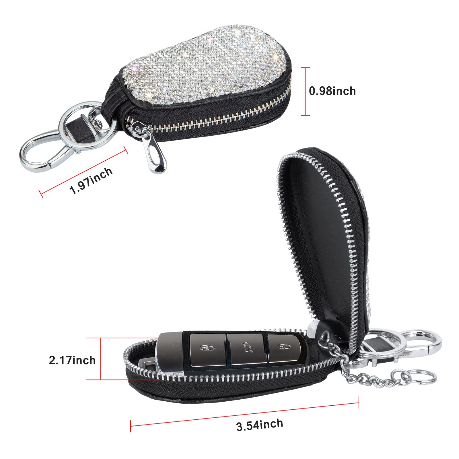 eing Car Key Case Leather Auto Smart Keychain Holder Metal Hook and Keyring Zipper Bag for Remote Key Fob, Bling Key Ring with Pouch Bag,Handbag Charms Purse Keychain for Women - (5Pack,Silver)