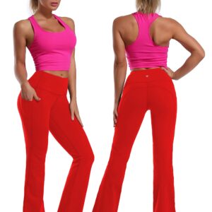 BUBBLELIME 29"/31"/33"/35" 4 Styles Women's Bootcut Yoga Pants Tummy Control - Side Pockets_Scarlet L_29" Inseam