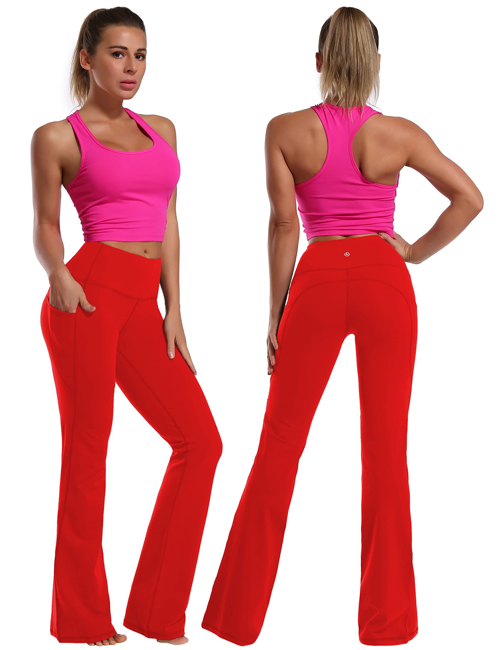 BUBBLELIME 29"/31"/33"/35" 4 Styles Women's Bootcut Yoga Pants Tummy Control - Side Pockets_Scarlet L_29" Inseam