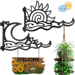 2pcs 13 inch heavy duty hanging plant brackets, sun moon star metal hanging hook wall art décor outdoor indoor, durable rust-resistant plant hanger hook for hanging plants birdhouse lantern wind chime