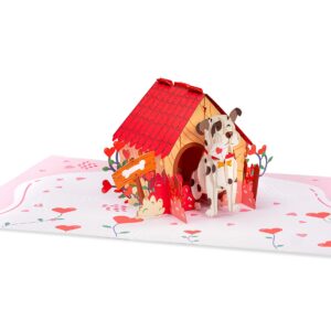 Paper Love 3D Dog House Pop Up Card, For Valentines Day, Birthday, Mothers Day, Adults or Kids, All Occasions - 5" x 7" Cover - Includes Envelope and Note Tag