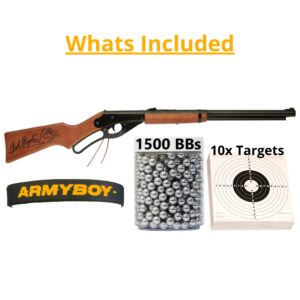 ArmyBoy Kit for Daisy Adult Red Ryder BB Gun Bundle│ Kit Includes: Daisy Air Rifle, 1500 Metal BBS and 10 Targets│ Features: 650 Shot Spring-Action Lever Cocking Daisy Air Rifle Air Gun - 350 FPS