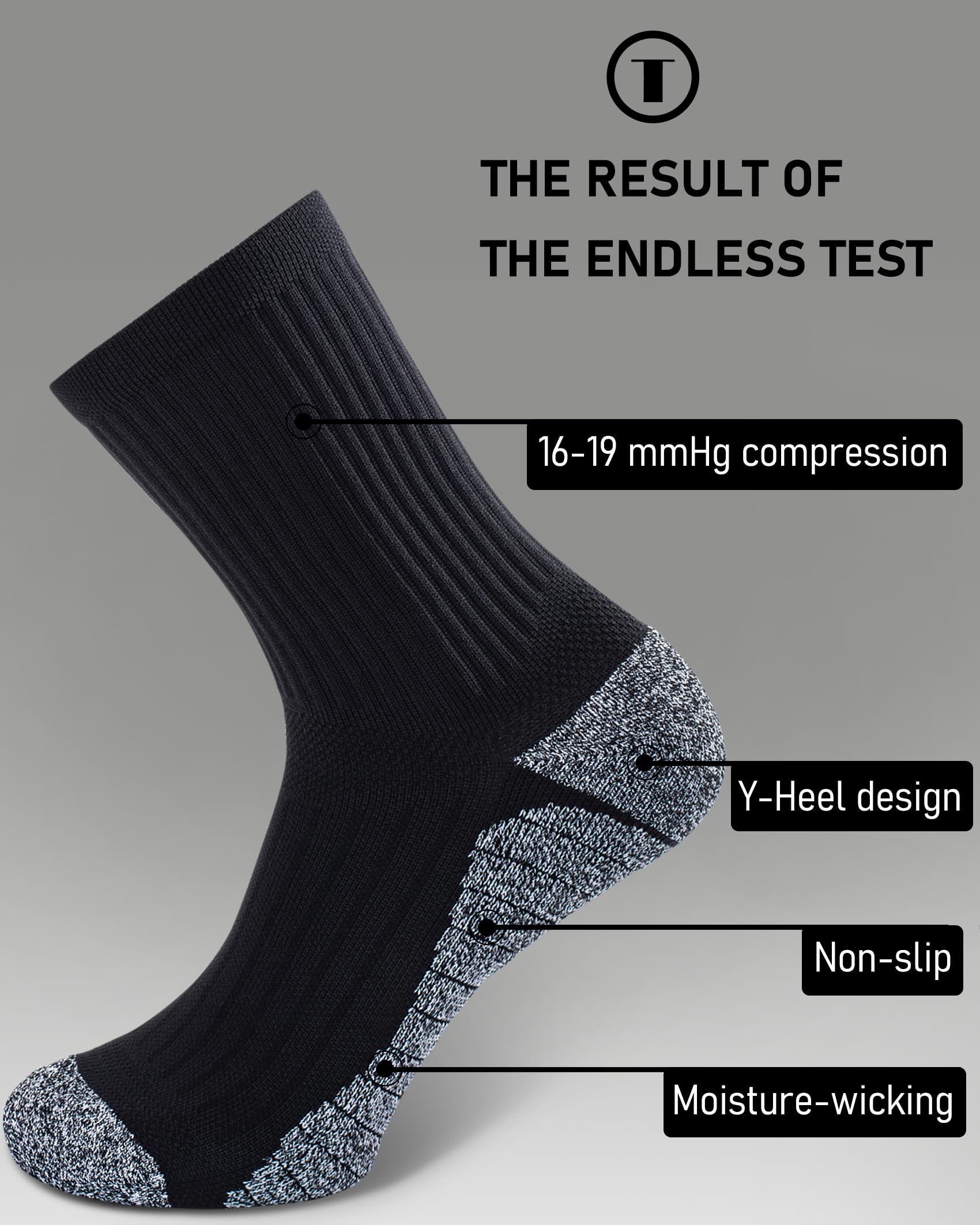 SITOISBE Cushioned Compression Unisex Mid-crew Socks 4-Pack, Large, Black